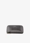 Giorgio Armani Logo Metallic Leather Clutch In Gray