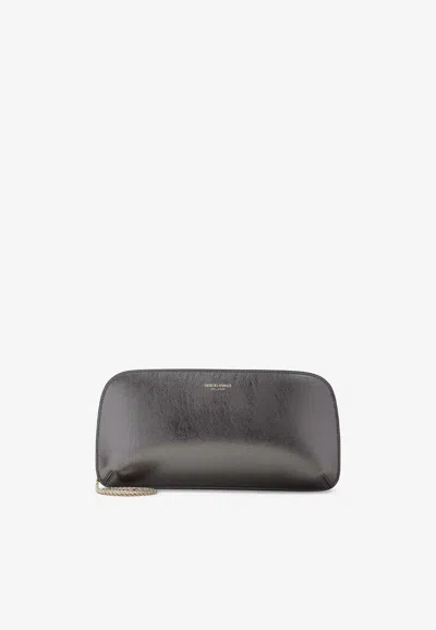 Giorgio Armani Logo Metallic Leather Clutch In Gold