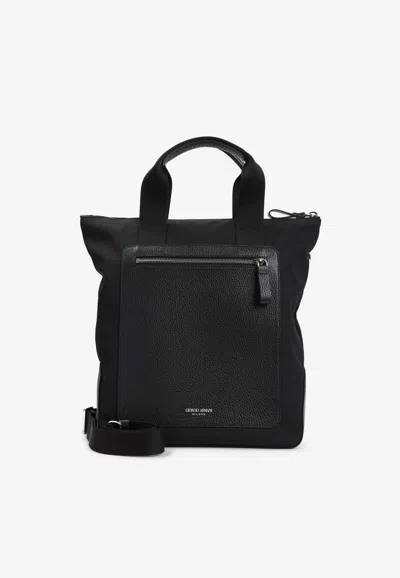 Giorgio Armani Logo Nylon Top Handle Bag In Black