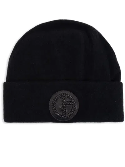 Giorgio Armani Logo-patch Cashmere-knit Beanie In Black