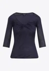 Giorgio Armani Dark Blue V-neck Pullover In Blue
