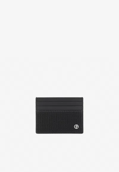 Giorgio Armani Logo Plaque Textured Leather Cardholder In Black