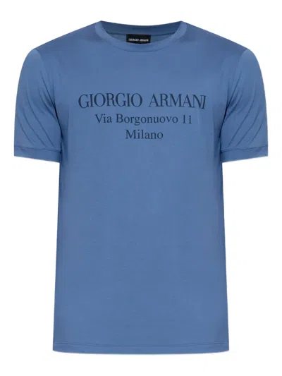 Giorgio Armani Logo-print Cotton T-shirt In Blue