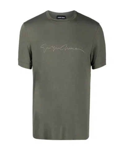 Giorgio Armani Logo-print Crewneck T-shirt In Green