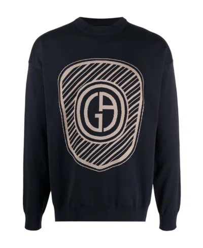 Giorgio Armani Logo-print Knitted Jumper In Black
