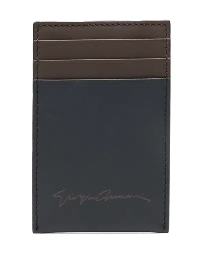 Giorgio Armani Logo-print Leather Cardholder In Blue