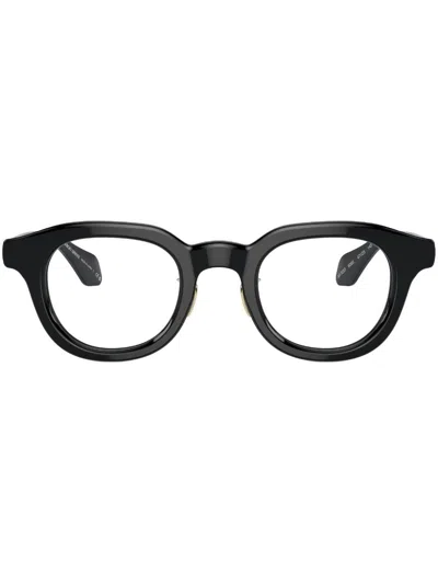 Giorgio Armani Logo-print Round-frame Glasses In Black