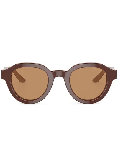 Giorgio Armani Logo-print Round-frame Sunglasses In Braun
