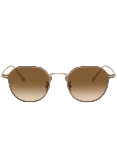 Giorgio Armani Logo-print Round-frame Sunglasses In Gold