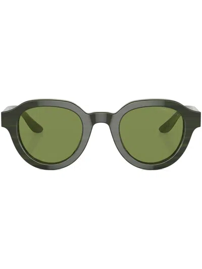 Giorgio Armani Logo-print Round-frame Sunglasses In Schwarz