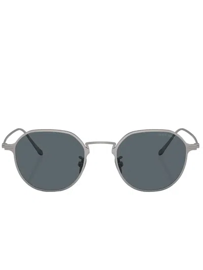 Giorgio Armani Logo-print Round-frame Sunglasses In Silber