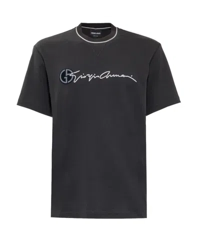 Giorgio Armani Logo Printed Short Sleeved T-shirt In Black