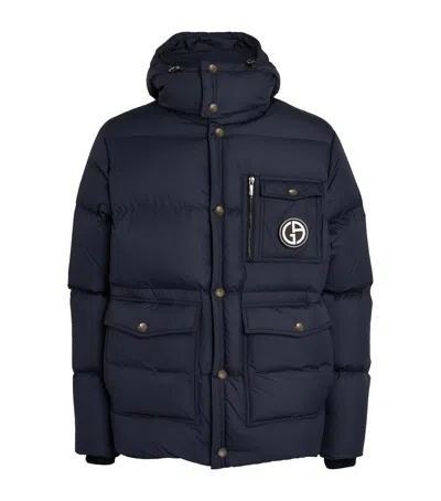 Giorgio Armani Logo Puffer Jacket In Blue