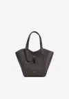 Giorgio Armani Logo Stamp Grained Leather Shoulder Bag In Charcoal