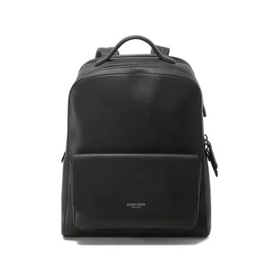 Giorgio Armani Logo-stamp Leather Backpack In Black