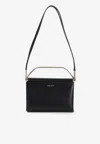 Giorgio Armani Logo Stamp Leather Crossbody Bag In Black