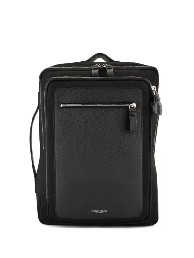 Giorgio Armani Logo-stamp Partitioned Backpack In Black