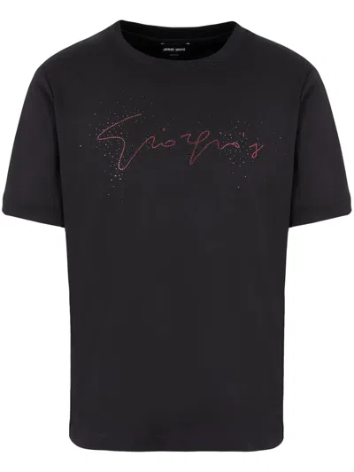 Giorgio Armani Logo-studded Cotton T-shirt In Black