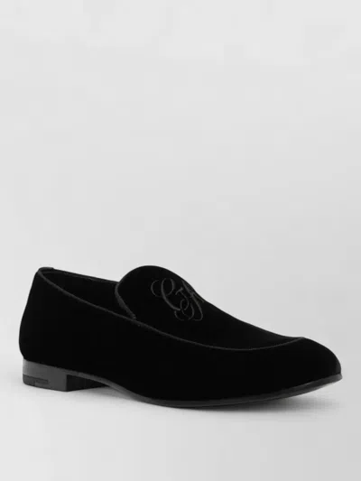 Giorgio Armani Logo Velvet Loafers Round Toe Leather In Blue