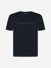 Giorgio Armani Mens Black Beauty Embroidered-logo Crewneck Cotton T-shirt In Navy