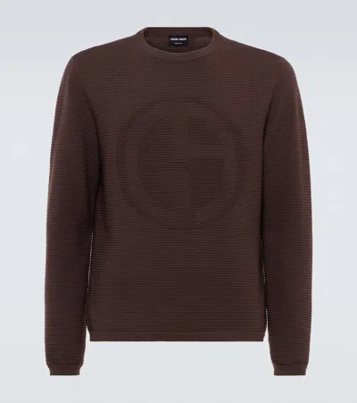 Giorgio Armani Logo Wool-blend Sweater In Brown