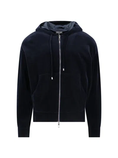 Giorgio Armani Logo Zip Sweatshirt In Blue