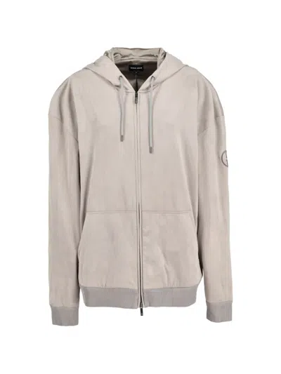 Pre-owned Giorgio Armani Logo Zip-up Hoodie In Neutral
