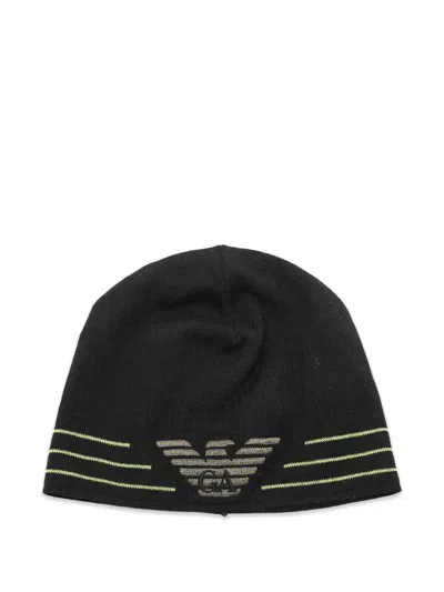 Pre-owned Giorgio Armani Logo-embroidered Beanie Hat In Black