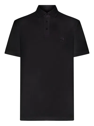 Giorgio Armani Logo-embroidered Cotton Polo In Black