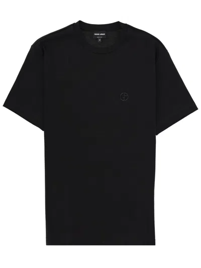 Giorgio Armani Logo-embroidered Cotton T-shirt In Black