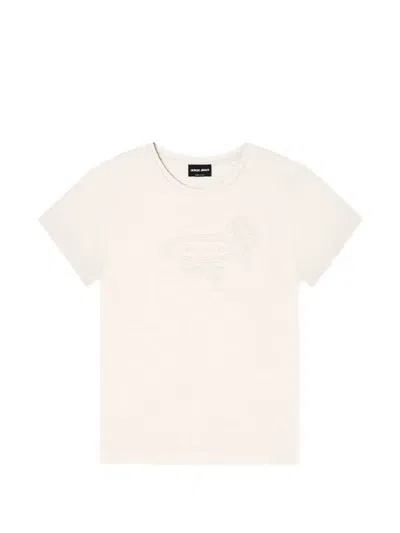 Giorgio Armani Logo-embroidered T-shirt In Neutral
