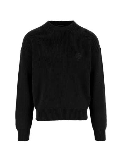 Giorgio Armani Maglione Girocollo In Lana Vergine A Punto Pannocchia In Black