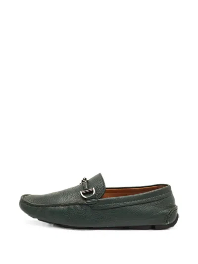 Pre-owned Giorgio Armani Logo-plaque Suede Loafers In Green