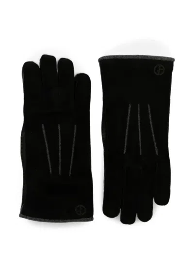 Giorgio Armani Logo-print Suede Gloves In Black
