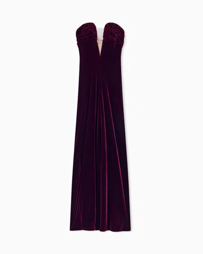 Giorgio Armani Long Bustier Dress In Silk Velvet With Illusion Tulle In Brown