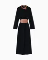 Giorgio Armani Long Coat In Bonded Wool And Cashmere With Leather Details In Black