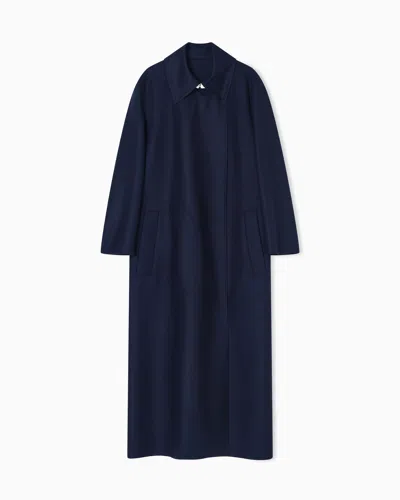 Giorgio Armani Long Coat In Two-tone Virgin Wool In Blue