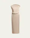 Giorgio Armani Long Cowl-neck Double Satin Dress In Biege