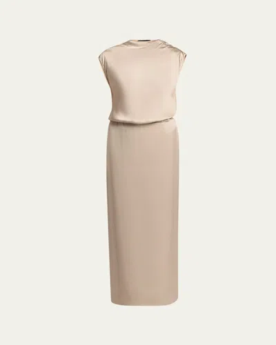 Giorgio Armani Long Cowl-neck Double Satin Dress In Biege