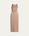 Giorgio Armani Long Crossover Back Slit Silk Dress In Solid Medium Red