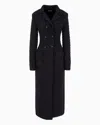 Giorgio Armani Long Double-breasted Coat In Chevron Jacquard Viscose, Silk And Mohair Wool In Black