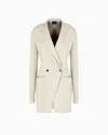 Giorgio Armani Long Double-breasted Viscose And Linen Jacket In Neutral
