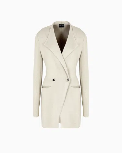 Giorgio Armani Long Double-breasted Viscose And Linen Jacket In Gray