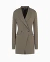 Giorgio Armani Long Double-breasted Viscose And Linen Jacket In Green