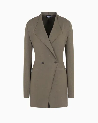 Giorgio Armani Long Double-breasted Viscose And Linen Jacket In Green