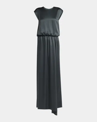 Giorgio Armani Silk Double Satin Long Dress In Green