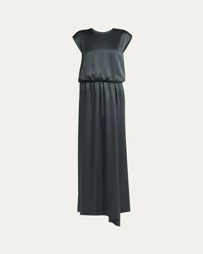 Giorgio Armani Silk Double Satin Long Dress In Green
