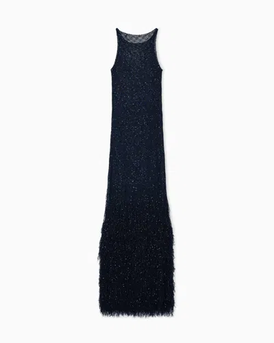 Giorgio Armani Long Dress In A Knit With Sequins In Blue