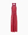 Giorgio Armani Long Dress In A Silk Blend With Rhinestone Details In Red