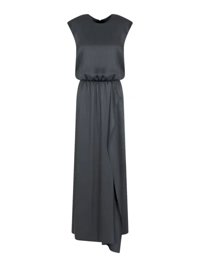 Giorgio Armani Silk Double Satin Long Dress In Green